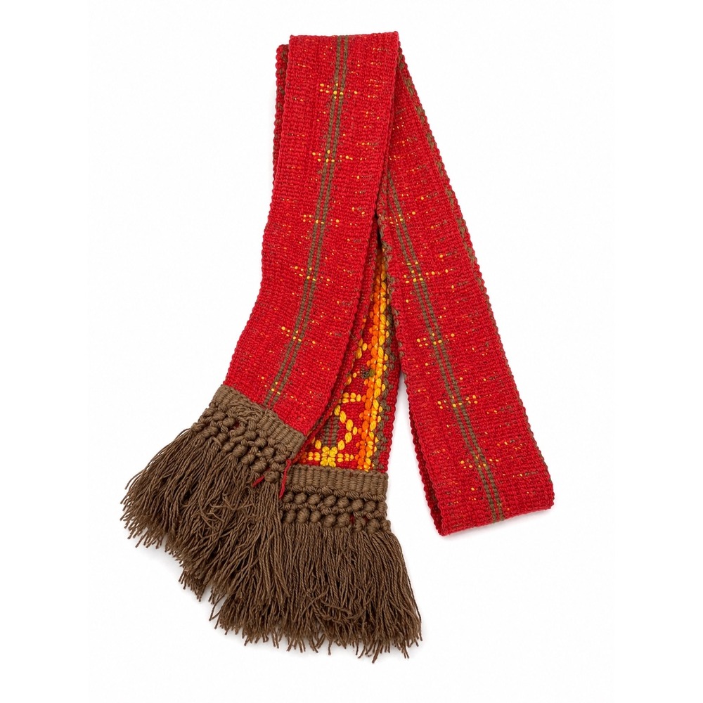 Boho Woven Belt Tassel Tie Fringe Red Orange Yellow Tie Western - Picture 6 of 6